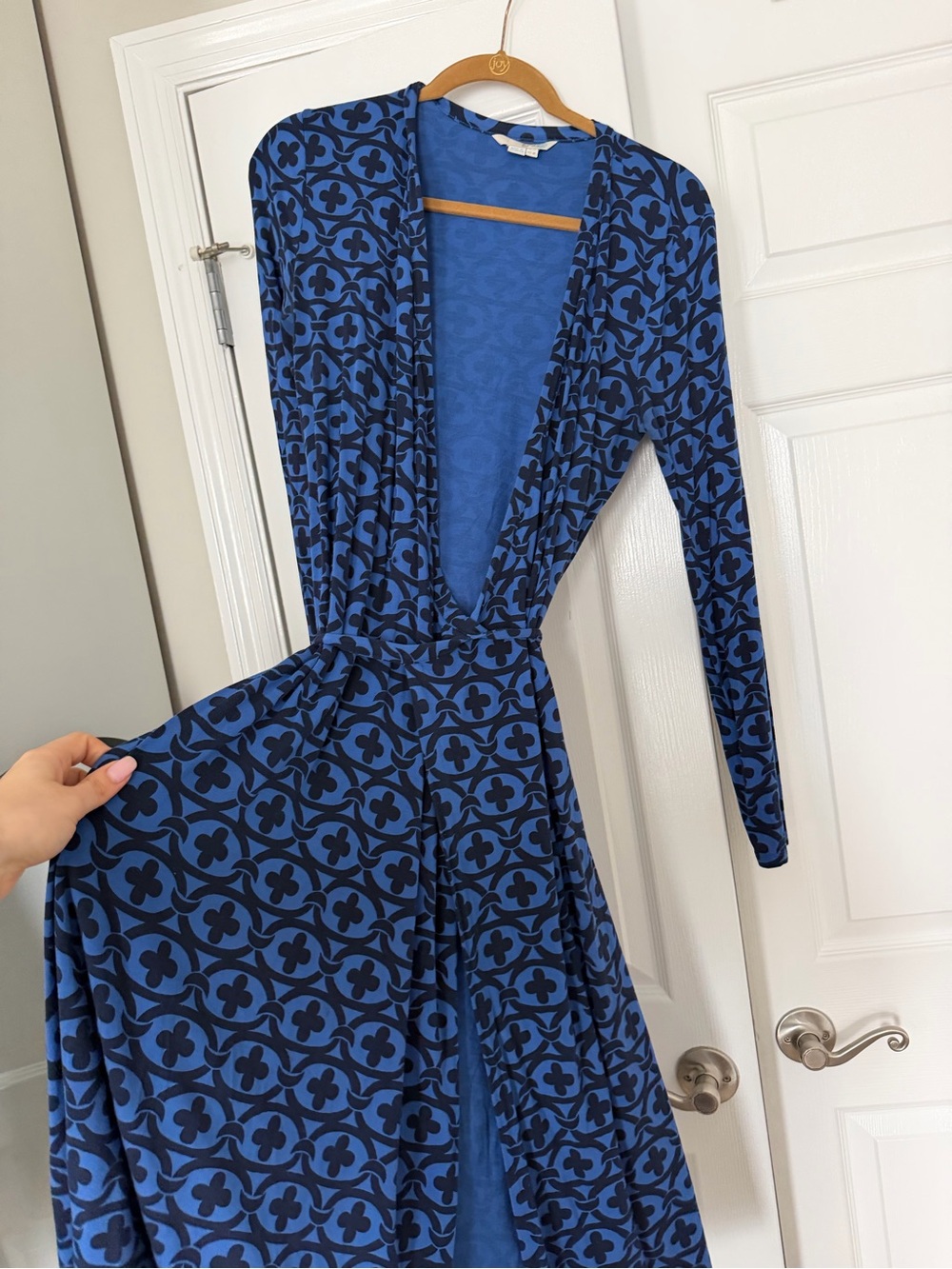 Boden Navy and Black Patterned Wrap Dress